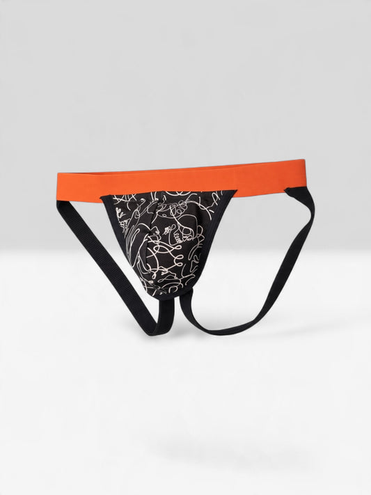 One side keeps things dark and mysterious with a black base and flowing gold-toned scribbles. Flip it inside out, and you're ready to bring the heat with bold orange spiderwebs against a Halloween-inspired print.